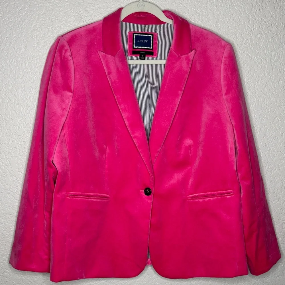 J. Crew Parke Blazer Jacket Bright Begonia Pink Velvet Sz 18 Business Statement - Picture 2 of 6
